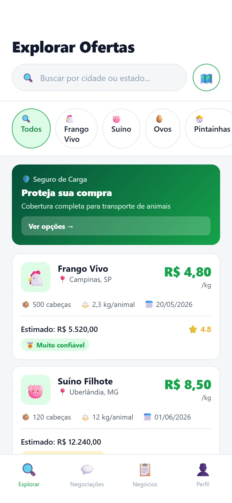 Tela do app AgroMarket, produto desenvolvido pela UFIX