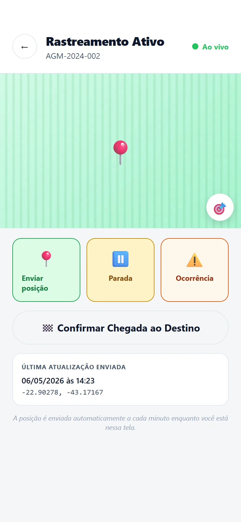 Tela de rastreamento ativo do AgroMarket